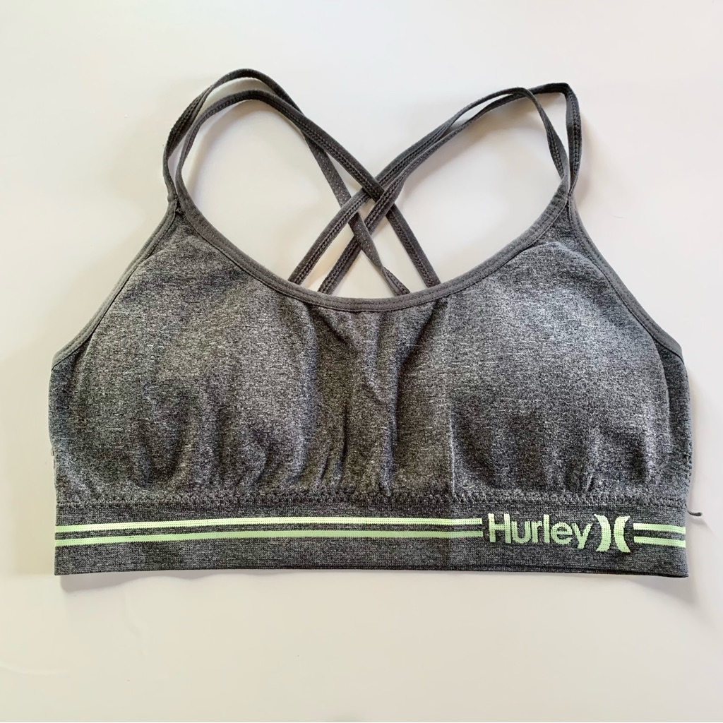 Hurley Gray Green Strappy Athletic Sports Bra Us Large
